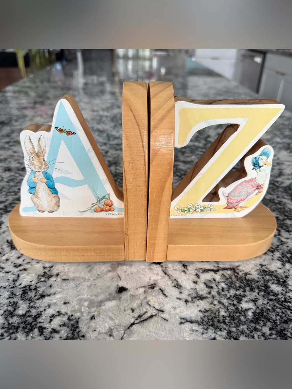 Petter Rabbit Book Ends Wooden Pastel Alphabet Bookends - Yellow & Light Blue